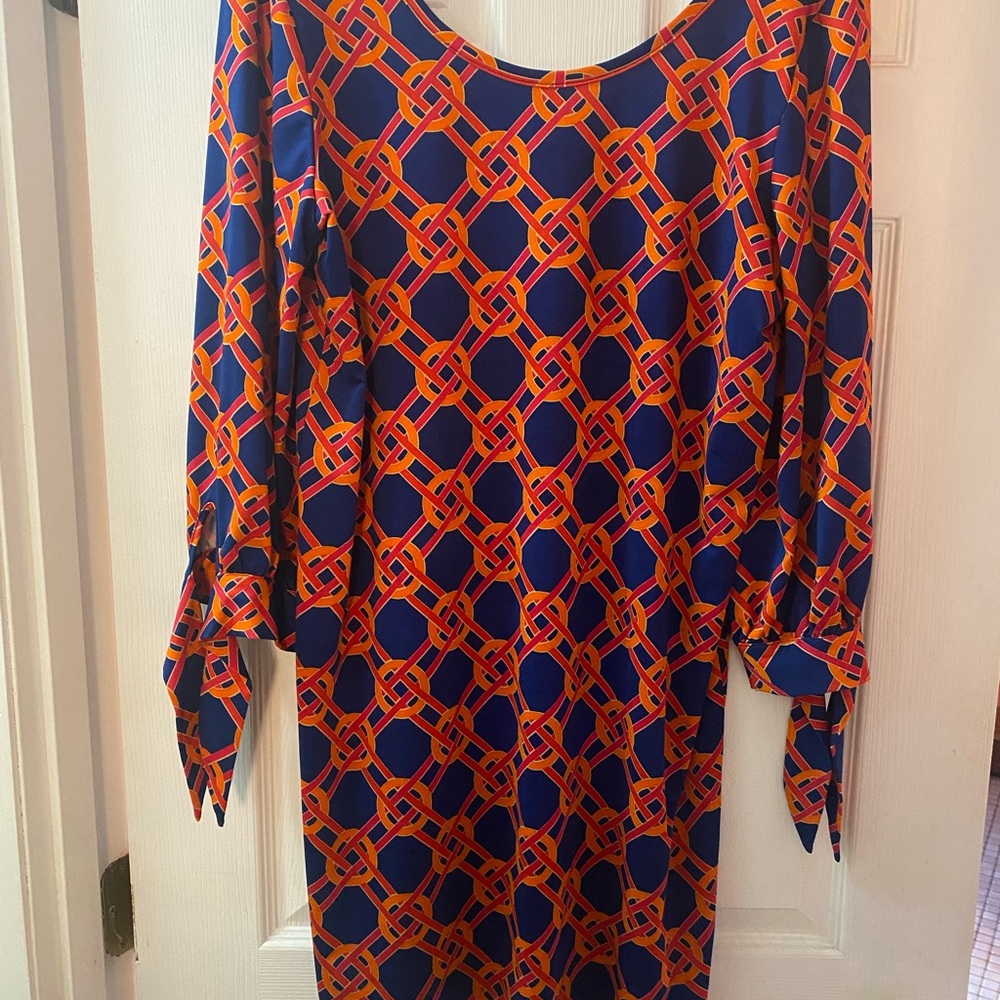 Mud Pie Orange and Blue Sheath Dress Long Sleeve